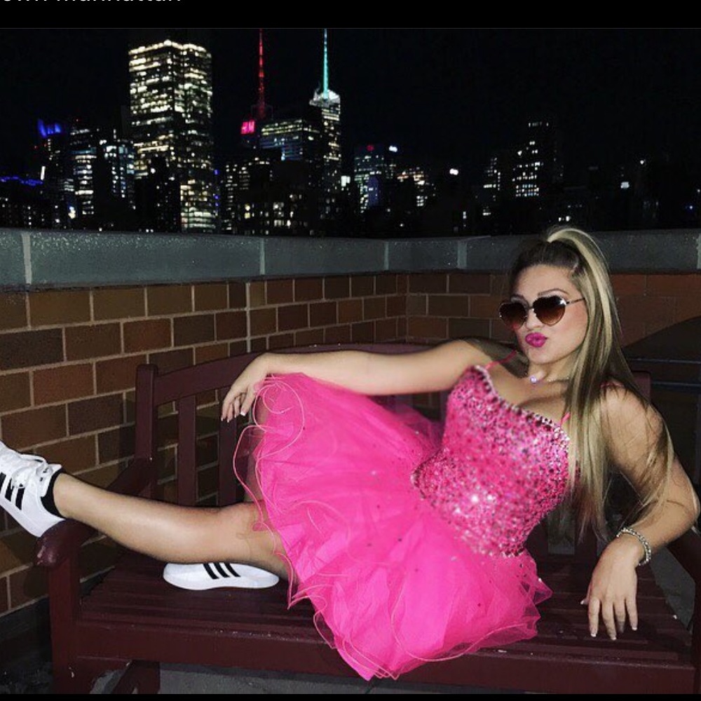 Mori Lee Hot Pink Mini Dress With Tulle & Stones